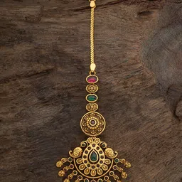 Kushal's Fashion Jewellery Gold-Plated Stone Studded & Beaded Maang Tikka image 1