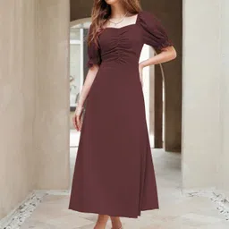 sugathari Women A-line Brown Midi/Calf Length Dress image 1