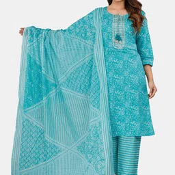 HIGHLIGHT FASHION EXPORT Floral Printed Regular Pure Cotton Kurta With Trousers & Dupatta image 1