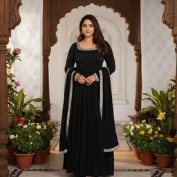 menaka Solid Tussar Silk Stitched Anarkali Gown-picture-43