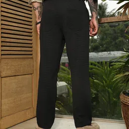 campus sutra Men Straight Fit Black Polyester Trousers image 3