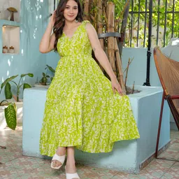 demirner Women Fit and Flare Light Green Midi/Calf Length Dress-picture-15