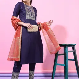 vishudh Women Cotton Blend Kurta Pant Set-picture-24