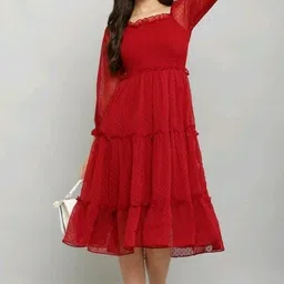 nazimpex Women A-line Red Midi/Calf Length Dress-picture-34