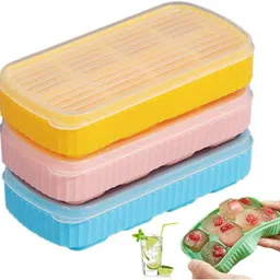 3pcs 8 big Cavity Pop Up Ice Cube Trays for Freezer with Lid 100% BPA Free C28 Multicolor Silicone Ice Cube Tray-image-59