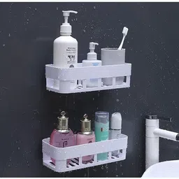 zenvio 4 Plastic Bathroom Kitchen Shelf + 4 Soap Box Stand Combo with Adhesive Stickers Plastic Wall Shelf image 2