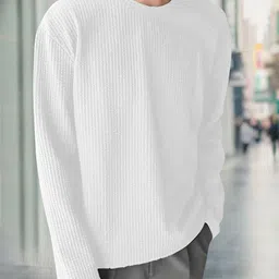 metronaut Solid Men Round Neck Cotton Blend White T-Shirt image 3