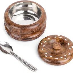 antlantic creatio Wooden Sauce Bowl wooden sugerpoat with steel bowl image 1