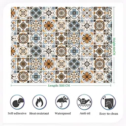 INDIAN ROYALS Blue & Brown Multi Tiles Design Printed Self-Adhesive & Durable Wall Sticker image 2