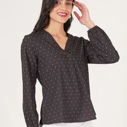 BAESD Women Polka Dot Printed V-Neck Crepe Regular Top image 2