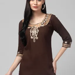 ZEROZABAR Ethnic Motifs Embroidered Boat Neck Thread Work Thread Work Kurti-picture-58