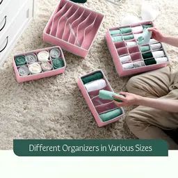 Aura Pink 12 Pcs Set Multicompartment Underwear Organisers Storage Box Wardrobe Organizer image 5