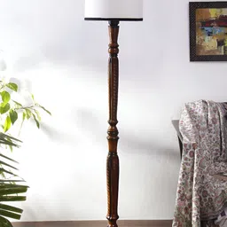 Devansh Brown & White Wooden Floor Lamp image 5