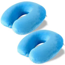 Kuber Industries Blue 2 Pieces U-Shaped Memory Foam Filled Cotton Travel Pillows-picture-23