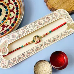 tipsy closet Laddu Gopal Rakhi Orange Yellow Kundan Meenakari Rakhi Traditional Handmade Rakhi for Brother-picture-53