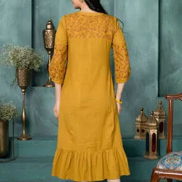 Saffron Threads Ethnic Motifs Embroidered Gathered Schiffli A-Line Midi Dress image 3