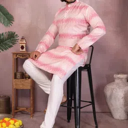 SMARTYFASHION Men Printed Regular Pure Cotton Kurta with Churidar image 3