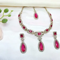 VATSALYA creation Alloy Gold- plated Ruby Red Jewellery Set-picture-37