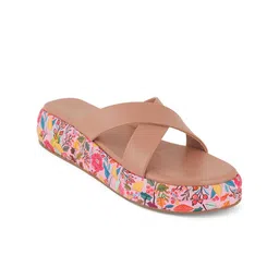 MOZAFIA Women Printed Open Toe Flats with Bows image 2