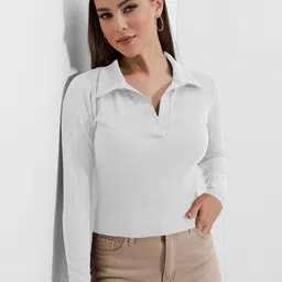 Maheshvi Women Ribbed Shirt Collar Long Sleeves Top-picture-35