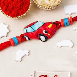 eCraftIndia Artfificial Stones Studded And Beaded Cartoon Car Rakhi-picture-41