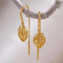 Mia by Tanishq Chic Weave 14 KT Gold Sui Dhaga Earrings - 2.638 g-image-3
