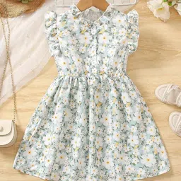 White World Girls Floral Print Fit & Flare Dress-picture-34
