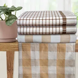 Athom Living Premium White & Brown 4 Pieces Printed Cotton 210 GSM Bath Towels-image-80
