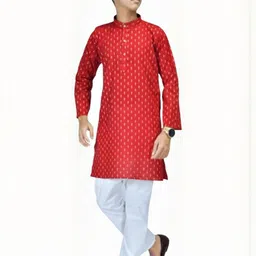 Taimoor Garments Men Printed Cotton Blend Kurta and Trousers-picture-24