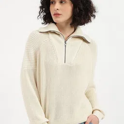 United Colors of Benetton Women Ribbed Mock Collar Pullover Sweater-image-2