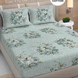 Myntra Elegant Homes Green Printed 300 TC Cotton King Bedsheet Set 2.70 m x 2.70 m-image-36