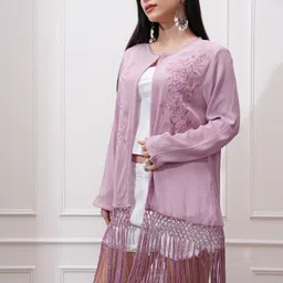 Vishudh Embroidered Mandarin Collar Kimono Shrug image 4