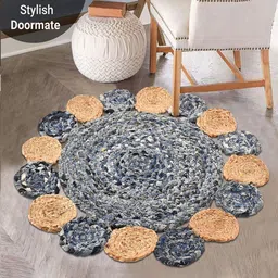 Aura 2-Pcs Blue & Brown Braided Jute Floral Spiral Doormats image 4