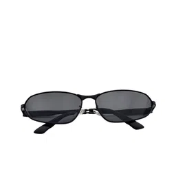 QUE UNIVERSE Unisex Black Lens & Black Oval Sunglasses with image 2