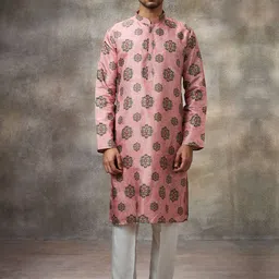 Rivaar By Rocky Star Floral Printed Mandarin Collar Kurta With Pyjamas-image-91