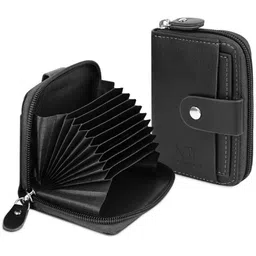 SZN Men Black Leather Solid Single Zip Around Wallet image 4