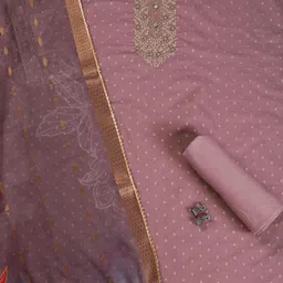 TAVAS Embroidered Chanderi Silk Unstitched Dress Material image 3