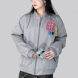 KPOP Women Brand Logo Lightweight Bomber with Embroidered Jacket-picture-26