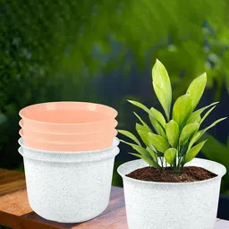 Kuber Industries White & Peach 6 Pieces  Textured Planters With Plate-picture-27