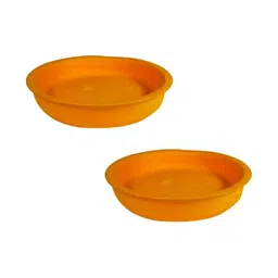 LASAKI 2Pcs Orange-Colored Ceramic Lightweight Circular Flower Planter Trays-picture-10