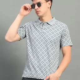 THE CASUALS Men Geometric Printed Polo Collar Cotton T-shirt-picture-38