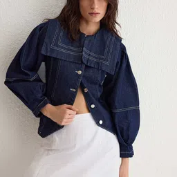 Trendyol Women Spread Collar Solid Cotton Casual Denim Jacket-picture-10