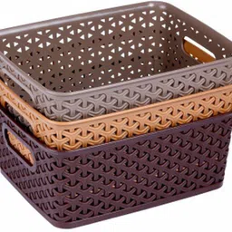 kuber industries Plastic Plastic 3 Pieces Extra Small Size Multipurpose Solitaire Storage Basket with Lid (Multi) - CTKTC23262 Storage Basket-picture-24