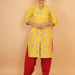 Trendzmy Women Floral Printed Festive Cotton Straight Kurta-image-44