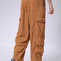 The Indian Garage Co Men Textured Flared Corduroy Cargos Trousers image 2