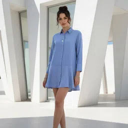 glitchez Spread Collar Above The Knee Pure Cotton A-Line Dress With Flared Hem image 2