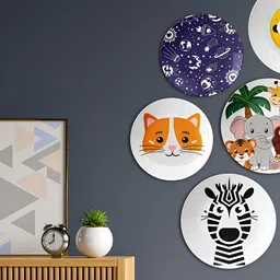THE QUIRKY HOME 5-Pcs Blue & Black To the Moon & Back With Animals Ceramic WallPlates-image-23