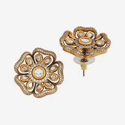 Kushal's Fashion Jewellery Kundan Studded Floral Studs image 3