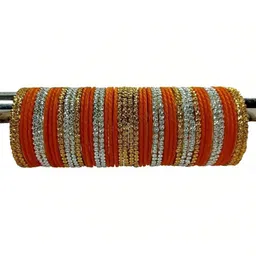 Shasmi Orange Glass Artificial Stones Bangle image 2