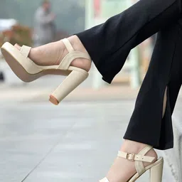 Stylestry Girls Synthetic Patent Block Sandal Heels image 4